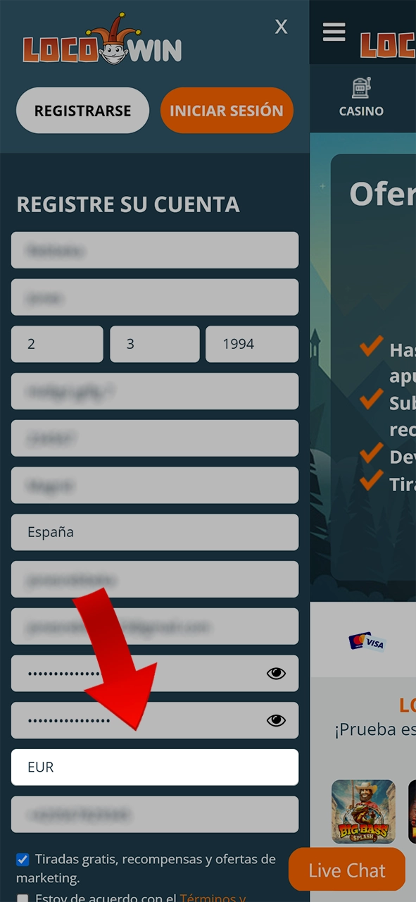 Kies in het LocoWin-spel de valuta die het beste bij je past.