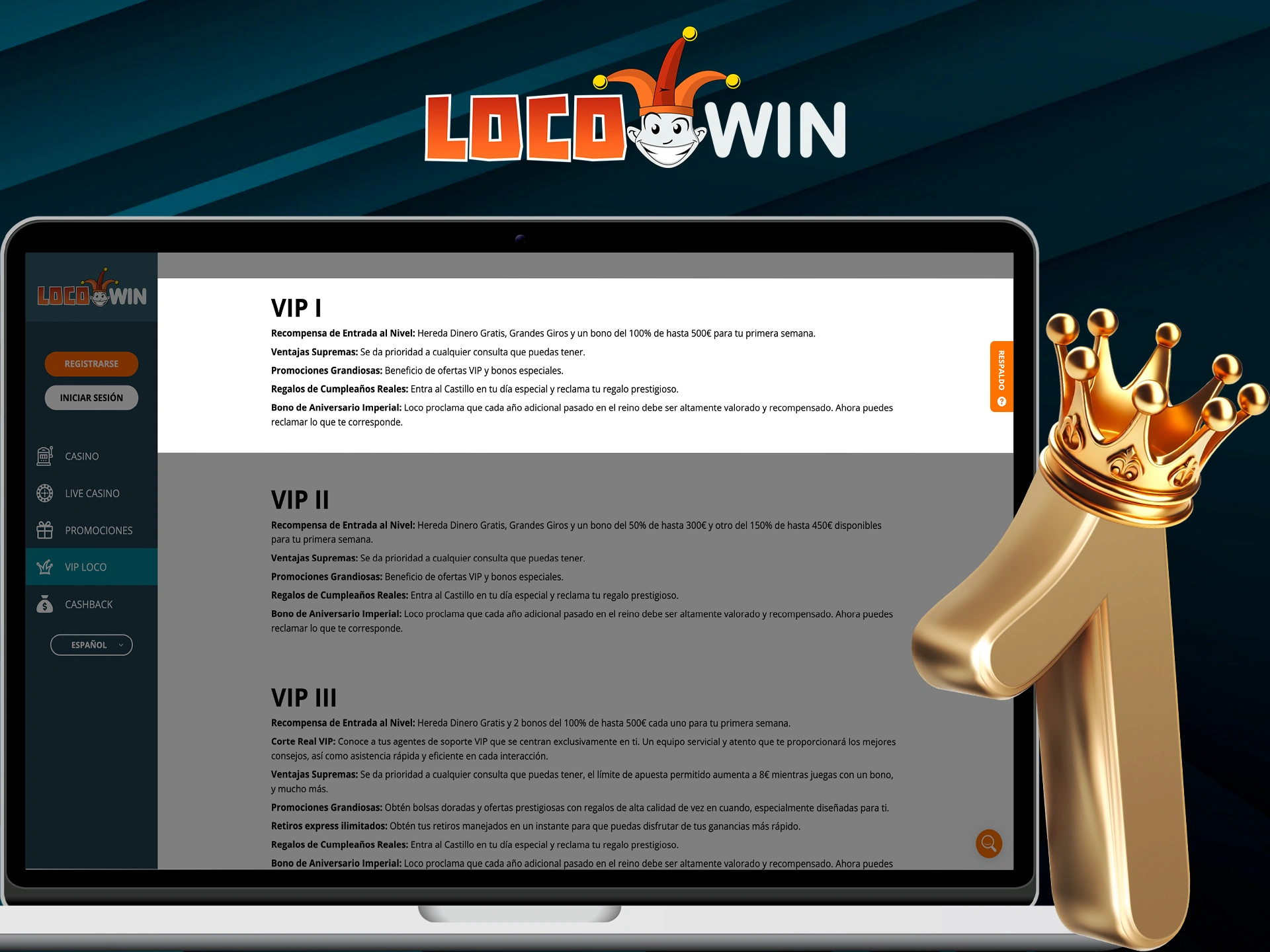 Bekijk de bonussen van het eerste niveau van het VIP-programma van Locowin.