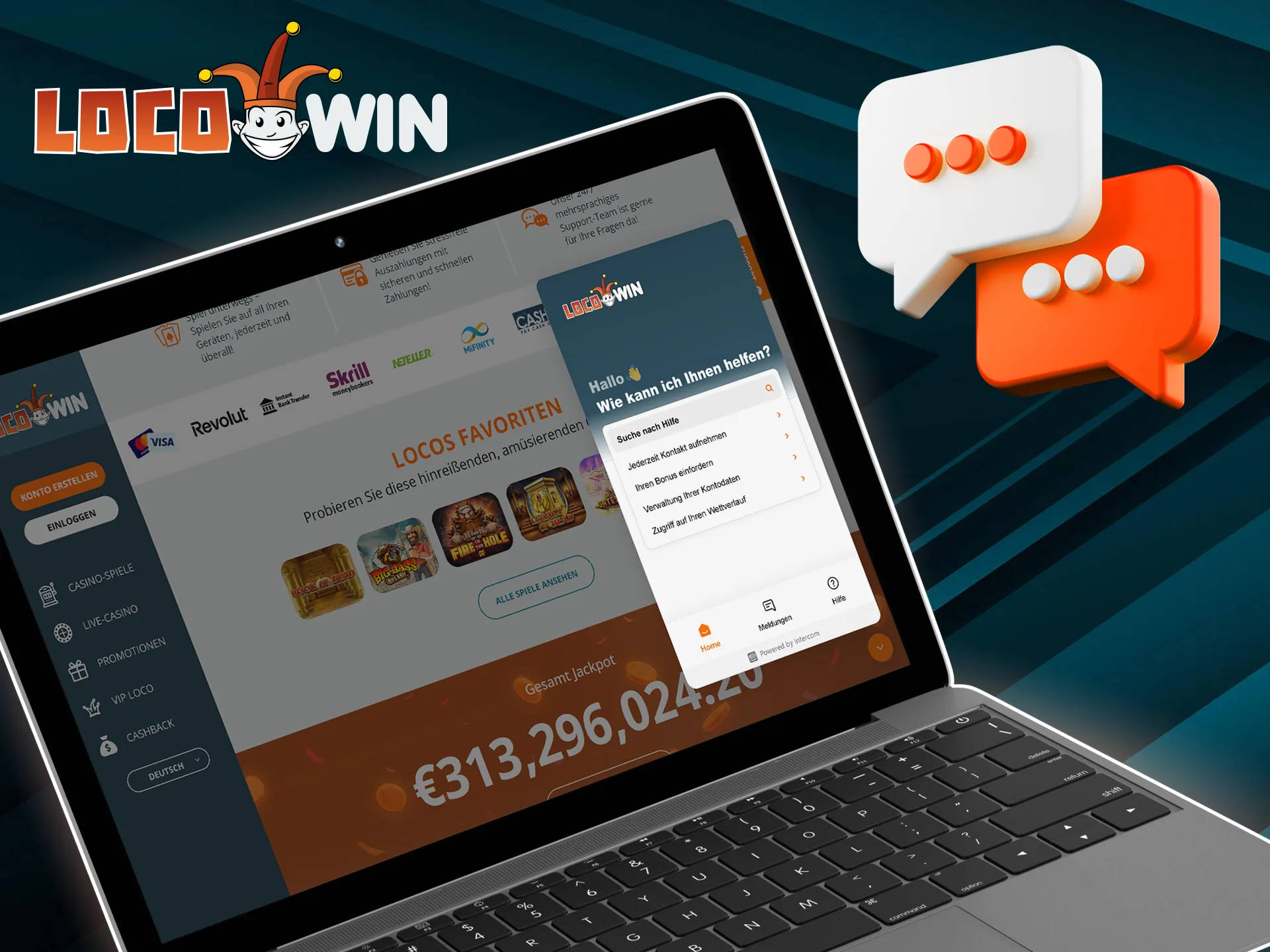 Om snel antwoord op uw vragen te krijgen, kunt u via de live chat contact opnemen met de LocoWin-helpdesk.