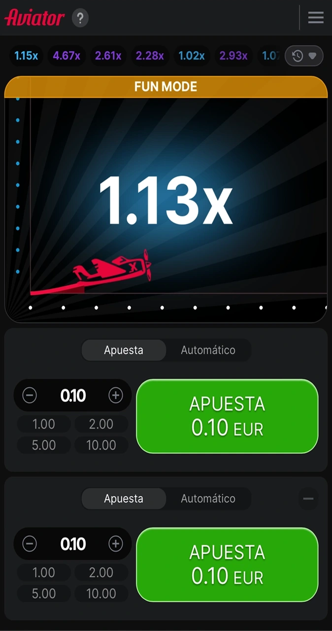 Start van de ronde van het spel Aviador op Locowin.