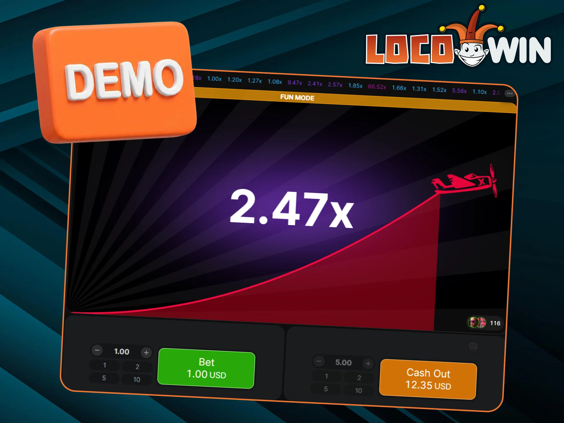 The demo mod of the Aviator game at LocoWin will allow you to hone your skills.